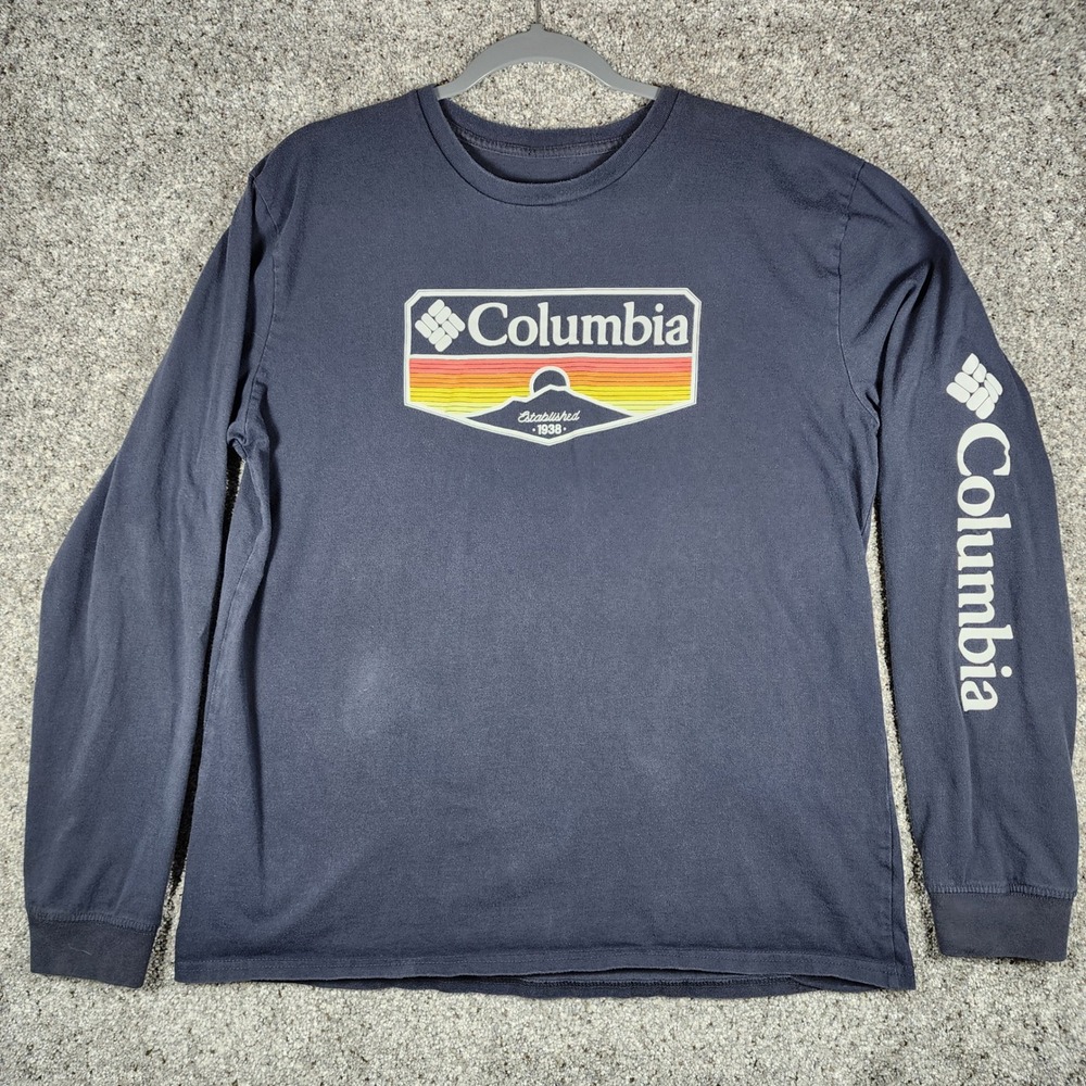 Columbia Long Sleeve Shirt Mens XL Graphic Tee Retro Mountain Logo Excellent